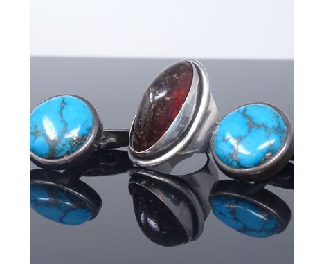 CARL OVE FRYDENSBERG - a Danish sterling silver and amber panel torque ring, setting height 35mm, size O, and a pair of unnam