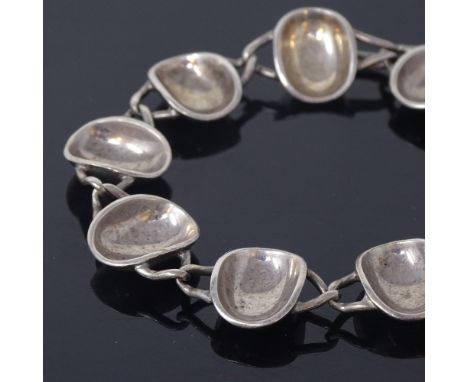 SIGURD PERSSON FOR STIGBERT - a Vintage Swedish sterling silver modernist bracelet, concave oval panels with interwoven links