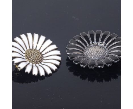 ANTON MICHELSEN - a Danish vermeil sterling silver and white enamel Daisy pattern brooch, and a Bernhard Hertz sterling and b