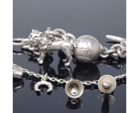 C A CHRISTENSENS - a Danish silver heavy gauge charm bracelet with lion and football charms, length 22cm, and HERMANN SIERSBO