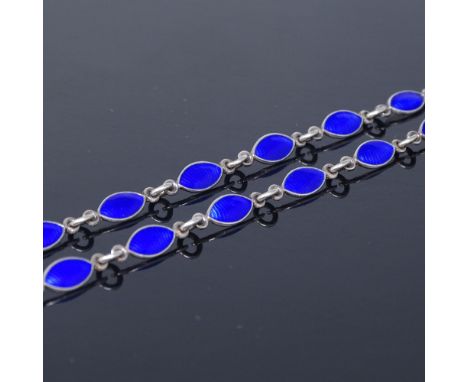VOLMER BAHNER - a Vintage Danish sterling silver and blue enamel necklace, marquise enamelled panels, maker's marks VB, neckl