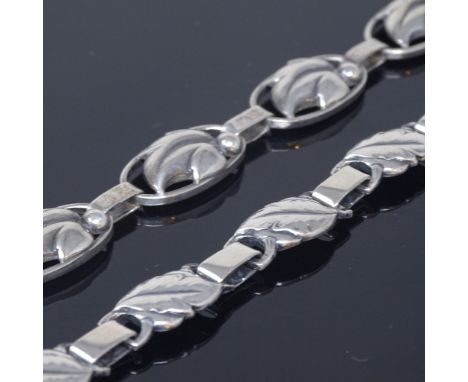 EILER &amp; MARLOE - an Art Nouveau Danish silver leaf panel bracelet, model no. 105, maker's mark EM, length 18cm, and HERMA