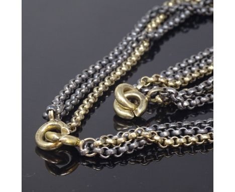JENS AAGAARD - a Vintage Danish oxidised and gilded sterling silver belcher-link multi-strand matching necklace and bracelet 