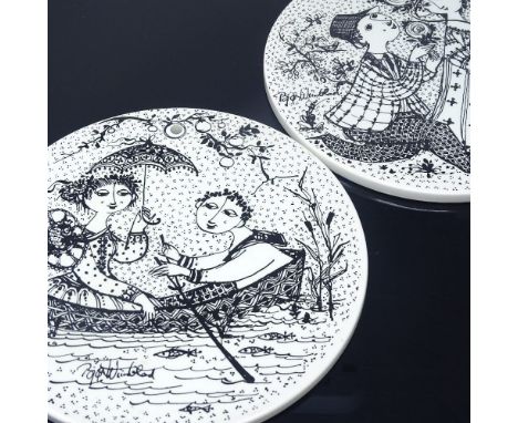 BJORN WIINBLAD - a pair of Danish ceramic Nymolle butter boards, depicting Juni Roser (3013-6) and Juli Nocturne (3013-7), di