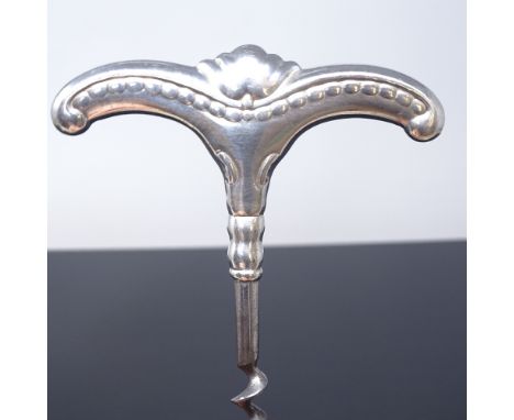 COHR ATLA - an Art Nouveau Danish silver plated corkscrew, moustache design handle with steel worm helix, maker's mark ATLA, 