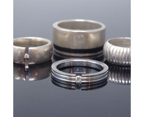 2 Scandinavian sterling silver rings, including TS-Design black enamel band and Jens J Aagaard CZ band, a Mexican sterling ri