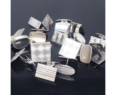 8 pairs of Scandinavian silver modernist cufflinks, including Hermann Siersbol, Scrouples and Bernhard Hertz, 65.9g total, (8