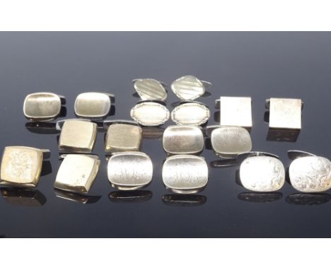 9 pairs of Scandinavian silver modernist cufflinks, including Hermann Siersbol and Axel Holm, 76.3g total, (9 pairs)

All in 