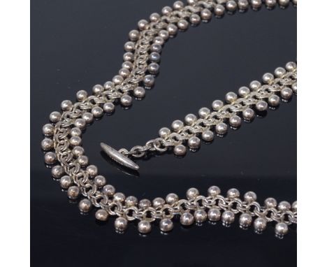 HERMANN SIERSBOL - a Vintage Danish sterling silver matching necklace and bracelet set, double-links with semi-spherical bead