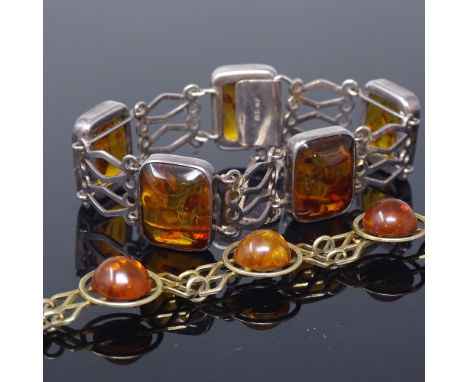 EINER BERNHARD FEHRN - a Danish silver and Baltic amber panel bracelet, and an unnamed vermeil silver and Baltic amber circul