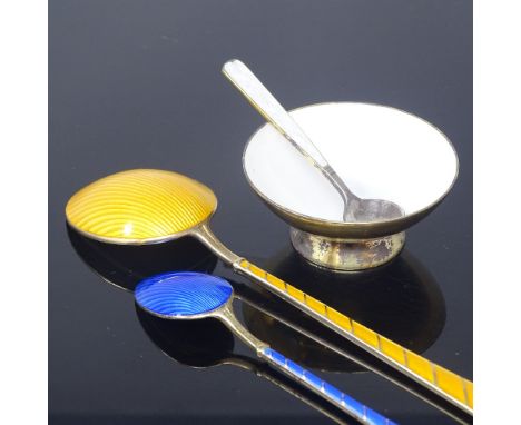EGON LAURIDSEN - 2 Danish vermeil sterling silver and coloured enamel spoons (coffee and tea), and VOLMER BAHNER - a Danish v