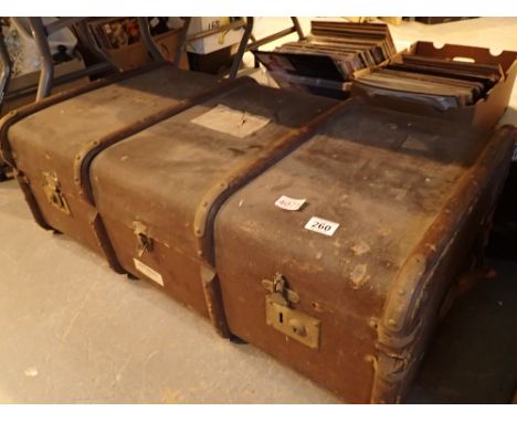 Large wood bound travelling trunk 