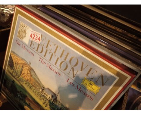 Shelf of boxed classical record sets 