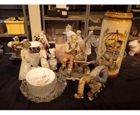 Nao girls some A/F Capodimonte watch repair man figurine glass bowl and bird and ceramics  CONDITION REPORT: One Capodimonte 