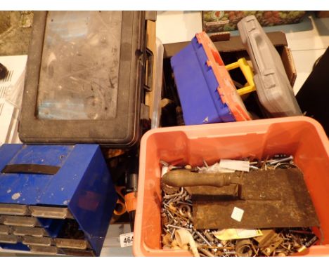 Two boxes of general hand tools to include Black and Decker battery drill planes levels etc 