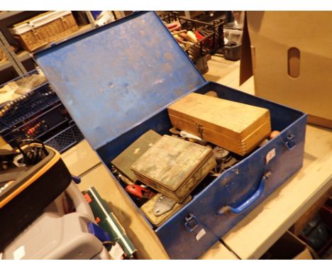 Box of mixed vintage engineering tools