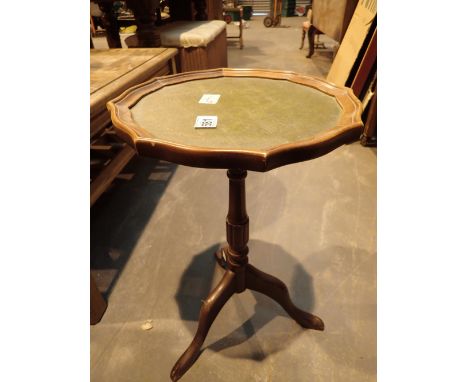 Small mahogany leather top wine table and a brass standard lamp 