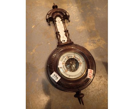 Antique banjo style aneroid barometer thermometer 