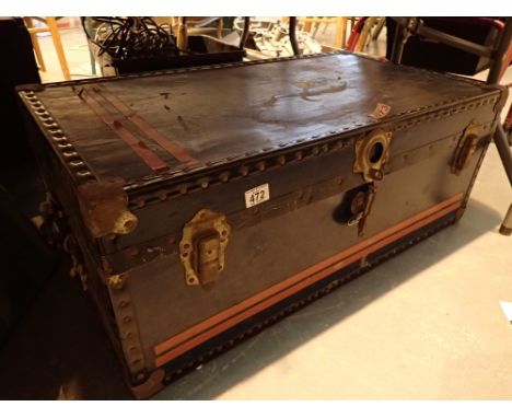 Large metal bound travelling trunk 