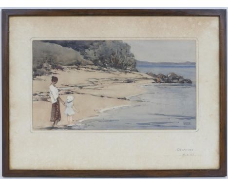 Monogrammist W E R, On the beach, Changi, watercolour, signed with initials, titled to the mount and dated 8.3.25, 16cm x 29c