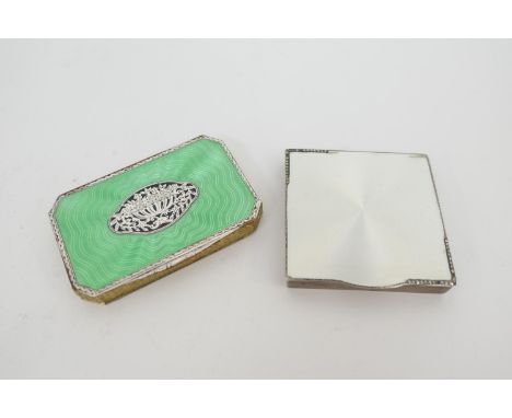 Asprey &amp; Co., London, a silver and pearlescent enamelled compact, Birmingham 1914, square form inset with marcasite corne