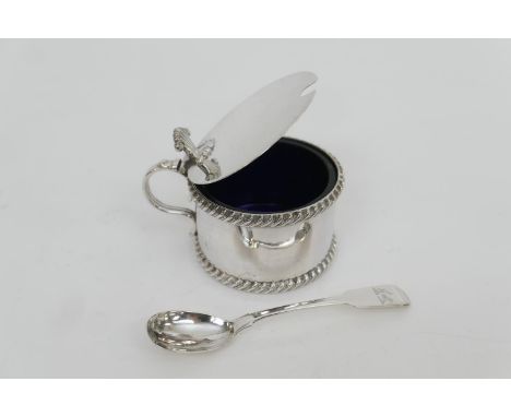 George III silver wet mustard pot, by John Parsons &amp; Co., Sheffield 1826, drum form with gadrooned edge, blue glass liner