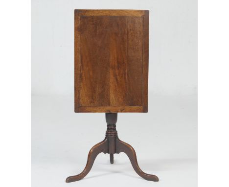 Provincial fruitwood tilt top tripod table, the rectangular top tilting over a turned urn column and three cabriole legs, wid