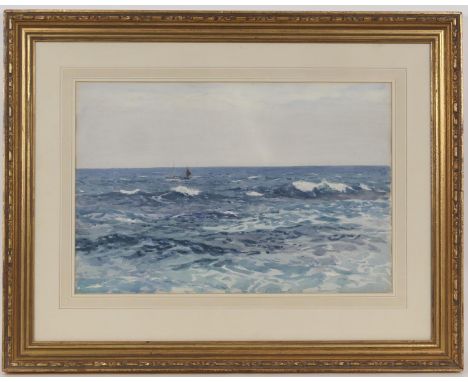 Norman Wilkinson (1878-1971), Fishing vessel off Greenaway Beach, Padstow, watercolour, titled verso, and inscribed 'By my fa