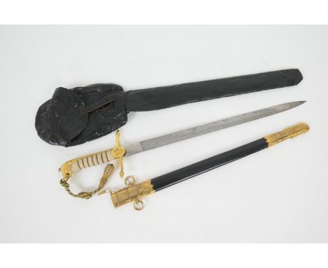 George VI Naval officer's dress short sword, 45.5cm etched blade with royal and naval cyphers inscribed 'Gieves' with gilt br