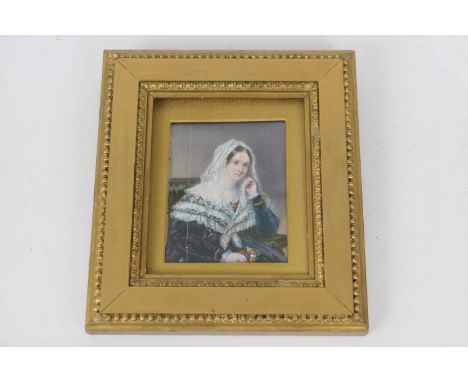 Late 19th Century portrait miniature on ivory featuring a young woman in a lace veil, 11cm x 9cm (Ivory exemption application