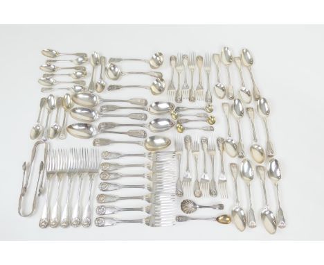 Victorian silver canteen of loose cutlery by George Adams and John Samuel Hunt, London 1850/58, in the fiddle, thread and she