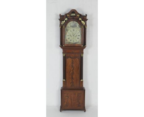 James Lomax, Blackburn, a mahogany and inlaid eight day longcase clock, the hood with verre eglomise panels centred with a sp