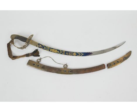 1803 pattern British Infantry flank officer's sword, curved 29'' single edged blade, blued and with gilt detail decoration, i