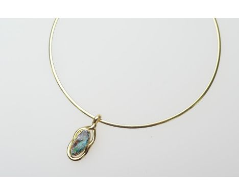 Doublet opal pendant necklace, the irregular shaped opal within an 18ct yellow gold pendant mount, 35mm drop, suspended from 