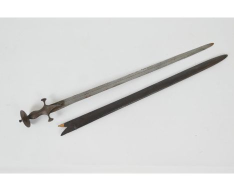 Indian Talwar sword, 19th Century, single edged 78cm blade, fullered on both sides with traditional cruciform hilt with disc 