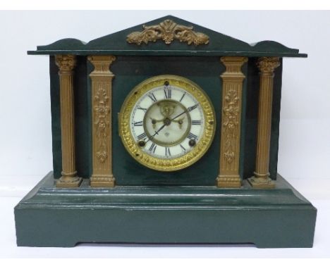 A metal cased Ansonia mantel clock, width 40.5cm