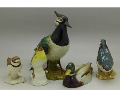 A Beswick 2416 lapwing, a Beswick mallard, Beswick 2413 nuthatch and two Goebel finches