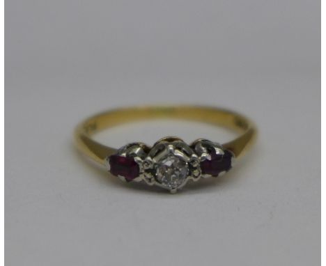 An 18ct gold, ruby and diamond ring, 2.7g, N