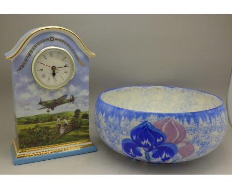 A Bradex Heroes of the Sky porcelain clock and a Carlton Ware fruit bowl