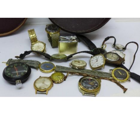 Assorted Wristwatches including Oris, Russian, Smiths dashboard clock, Genova, etc. in a leather collar box