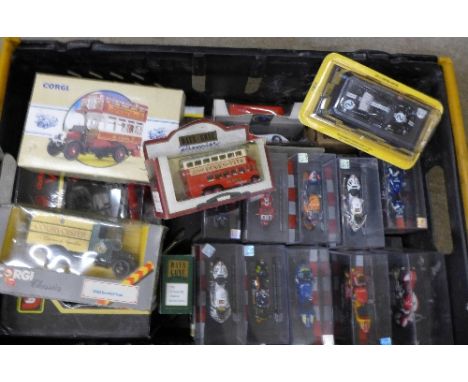 A collection of die-cast vehicles including Corgi, Days Gone, Del Prado, etc., nineteen Moto GP bikes, James Bond 007 BMW Z3,