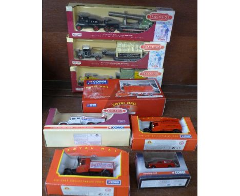 Five Corgi Trackside die-cast models and three Corgi Royal Mail die-cast models, all boxed