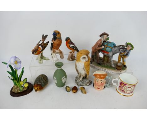 A collection of ceramics to include three Goebel bird figures, Wedgwood, small quantity of Wade and other.