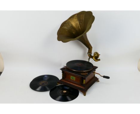 His Master's Voice - Sound Box. A vintage, hand crank Gramophone with Ten '78' records included. Tested and can confirm the s
