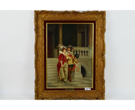 Attributed to Georges Croegaert (Belgian 1848 - 1923), oil on canvas depicting a courting couple, unsigned, approximately 53 