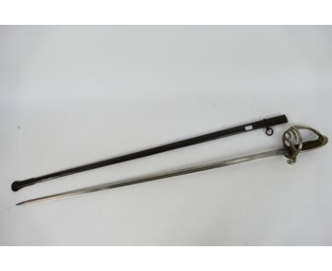 1882 pattern French infantry officers sword, 86 cm (l) blade with offset fullers, 100 cm (l) overall, with steel scabbard.Not