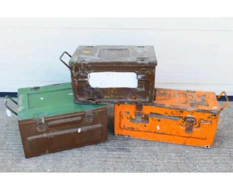 Three vintage metal ammunition crates. [3]
