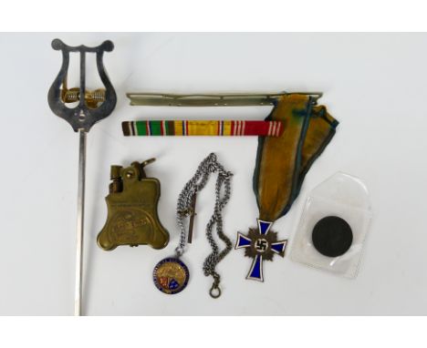 Lot to include a Cross of Honour of the German Mother, silver and enamel fob / medal, vintage Ronson lighter and other. [W]