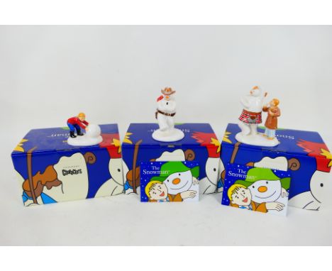 Three Coalport Characters from The Snowman porcelain figure group series comprising 'Cowboy Jig', 'Building The Snowman' and 