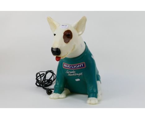 A vintage Bud Light advertising bar top illuminated display depicting Spuds MacKenzie, c.1987, approximately 38 cm (h). [W]